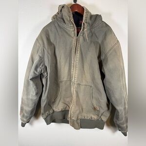 Real Ranch Green Chore Work Jacket Canvas Work Worn  Hooded XLT Faded
